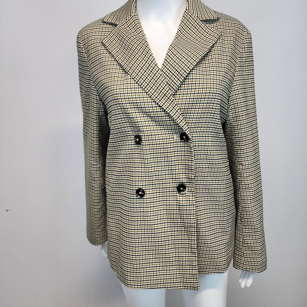 Mod Ref Womens Check Blazer Lady Jacket Size S Beige Double Breast Academia